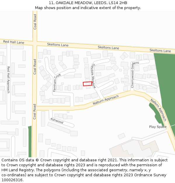 11, OAKDALE MEADOW, LEEDS, LS14 2HB: Location map and indicative extent of plot