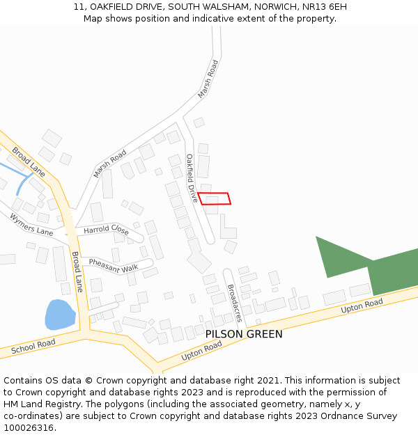 11, OAKFIELD DRIVE, SOUTH WALSHAM, NORWICH, NR13 6EH: Location map and indicative extent of plot