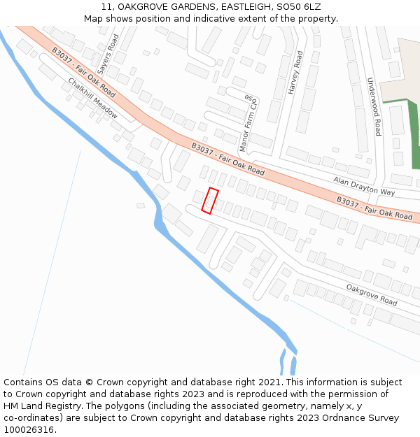 11, OAKGROVE GARDENS, EASTLEIGH, SO50 6LZ: Location map and indicative extent of plot