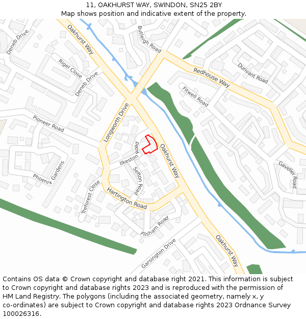 11, OAKHURST WAY, SWINDON, SN25 2BY: Location map and indicative extent of plot