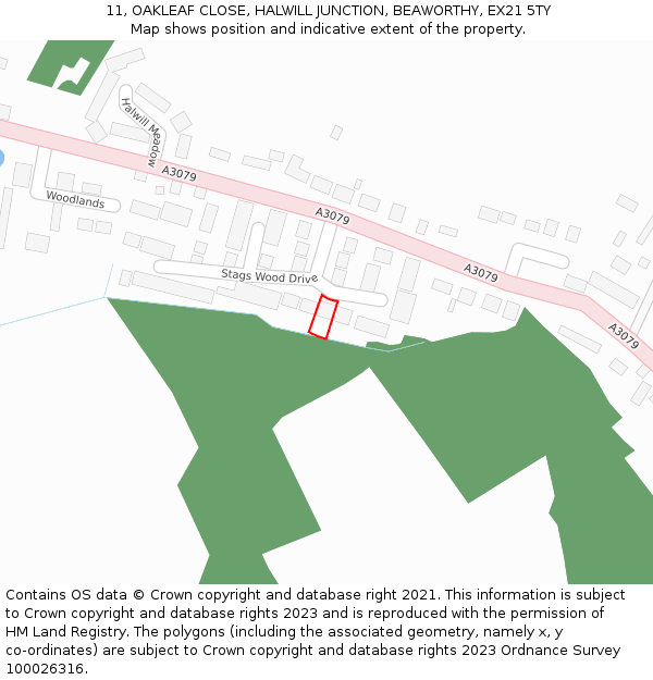 11, OAKLEAF CLOSE, HALWILL JUNCTION, BEAWORTHY, EX21 5TY: Location map and indicative extent of plot