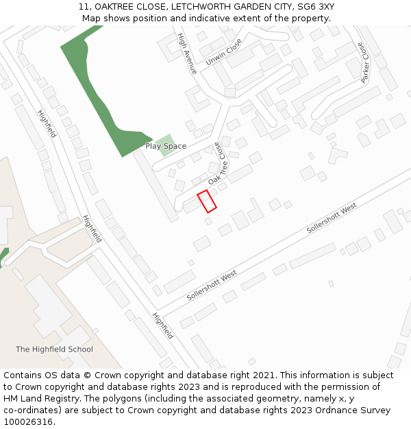 11, OAKTREE CLOSE, LETCHWORTH GARDEN CITY, SG6 3XY: Location map and indicative extent of plot