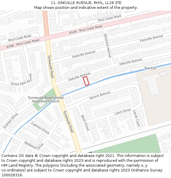 11, OAKVILLE AVENUE, RHYL, LL18 3TE: Location map and indicative extent of plot