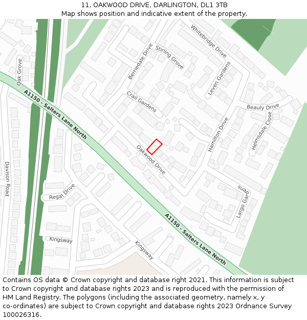 11, OAKWOOD DRIVE, DARLINGTON, DL1 3TB: Location map and indicative extent of plot