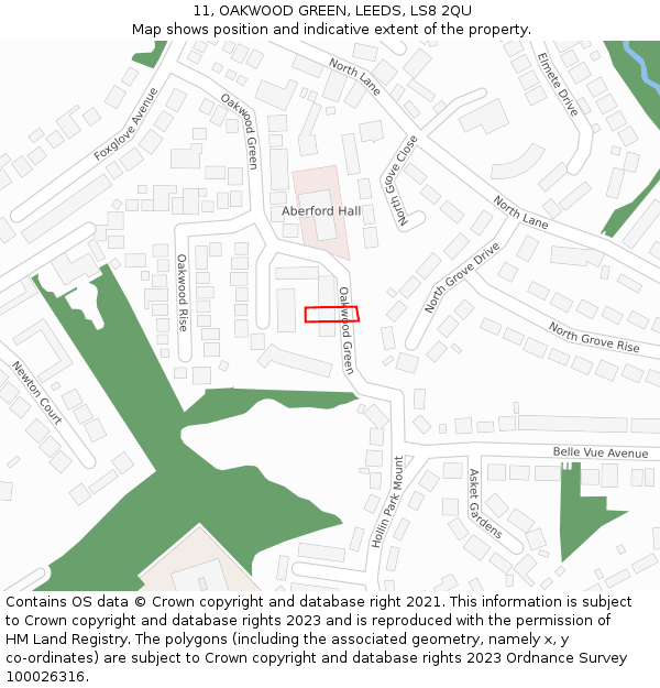 11, OAKWOOD GREEN, LEEDS, LS8 2QU: Location map and indicative extent of plot