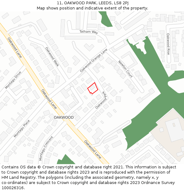 11, OAKWOOD PARK, LEEDS, LS8 2PJ: Location map and indicative extent of plot