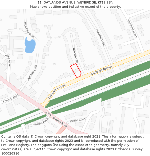 11, OATLANDS AVENUE, WEYBRIDGE, KT13 9SN: Location map and indicative extent of plot