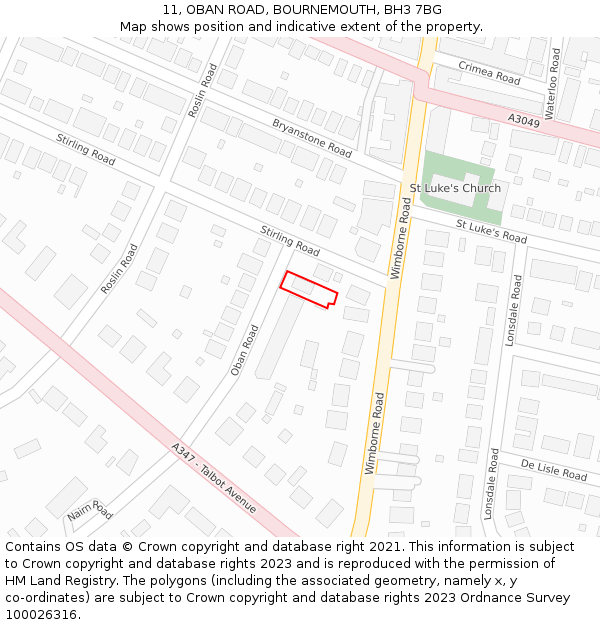 11, OBAN ROAD, BOURNEMOUTH, BH3 7BG: Location map and indicative extent of plot