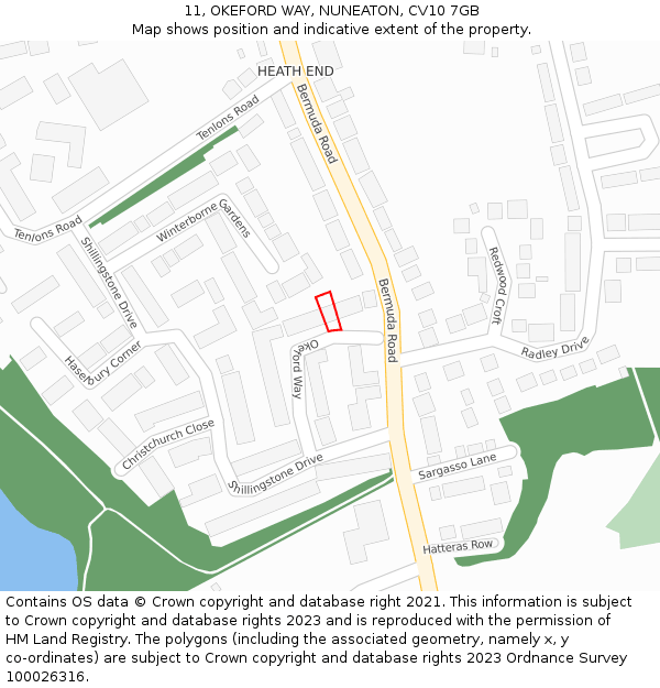 11, OKEFORD WAY, NUNEATON, CV10 7GB: Location map and indicative extent of plot