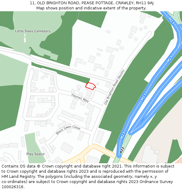 11, OLD BRIGHTON ROAD, PEASE POTTAGE, CRAWLEY, RH11 9AJ: Location map and indicative extent of plot