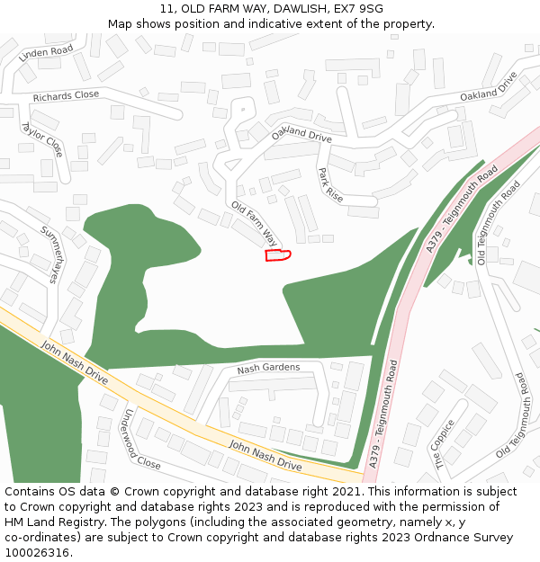 11, OLD FARM WAY, DAWLISH, EX7 9SG: Location map and indicative extent of plot