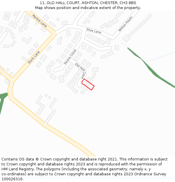 11, OLD HALL COURT, ASHTON, CHESTER, CH3 8BS: Location map and indicative extent of plot