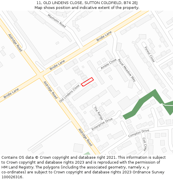 11, OLD LINDENS CLOSE, SUTTON COLDFIELD, B74 2EJ: Location map and indicative extent of plot