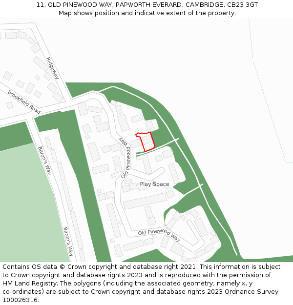 11, OLD PINEWOOD WAY, PAPWORTH EVERARD, CAMBRIDGE, CB23 3GT: Location map and indicative extent of plot
