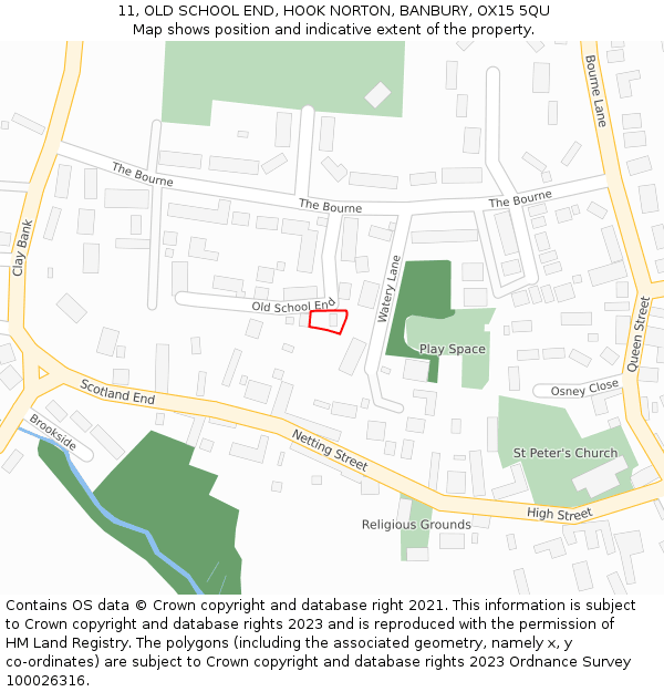 11, OLD SCHOOL END, HOOK NORTON, BANBURY, OX15 5QU: Location map and indicative extent of plot