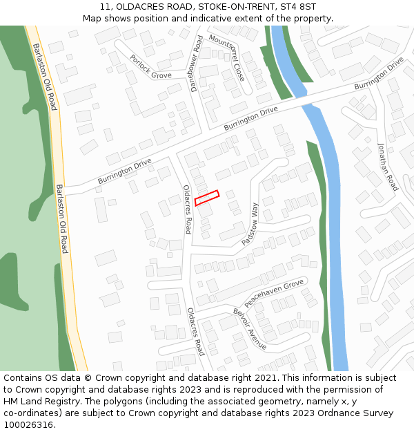 11, OLDACRES ROAD, STOKE-ON-TRENT, ST4 8ST: Location map and indicative extent of plot