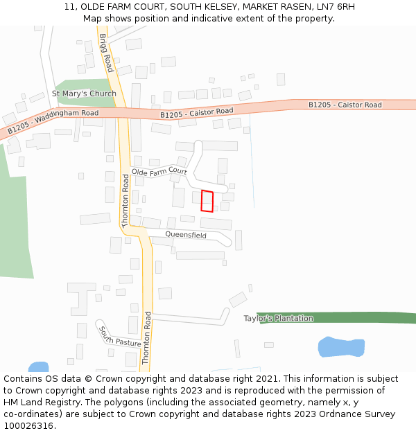 11, OLDE FARM COURT, SOUTH KELSEY, MARKET RASEN, LN7 6RH: Location map and indicative extent of plot