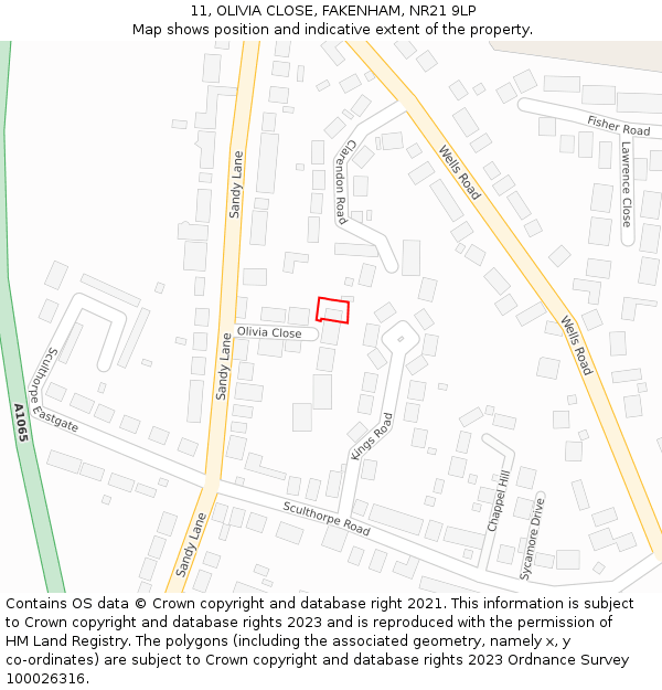 11, OLIVIA CLOSE, FAKENHAM, NR21 9LP: Location map and indicative extent of plot
