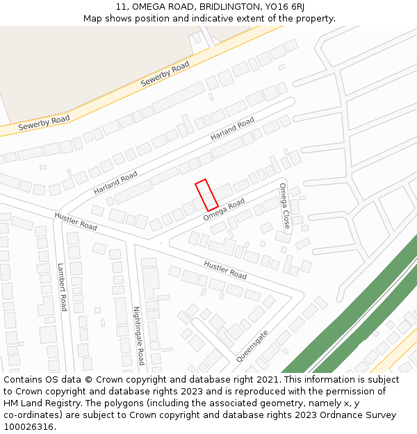 11, OMEGA ROAD, BRIDLINGTON, YO16 6RJ: Location map and indicative extent of plot