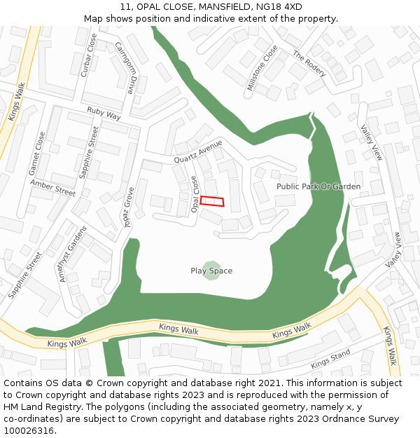 11, OPAL CLOSE, MANSFIELD, NG18 4XD: Location map and indicative extent of plot