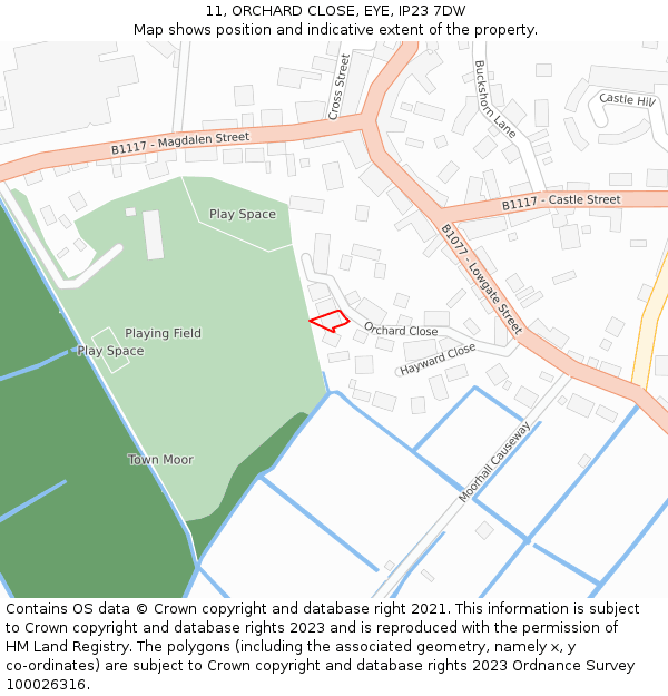 11, ORCHARD CLOSE, EYE, IP23 7DW: Location map and indicative extent of plot