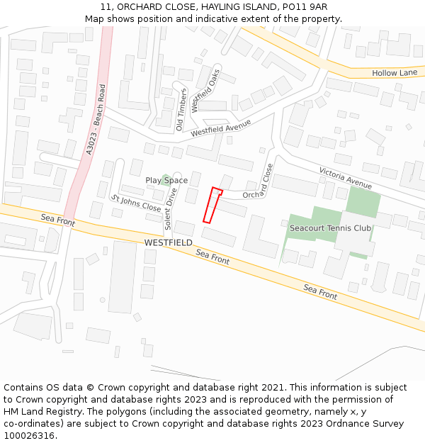 11, ORCHARD CLOSE, HAYLING ISLAND, PO11 9AR: Location map and indicative extent of plot