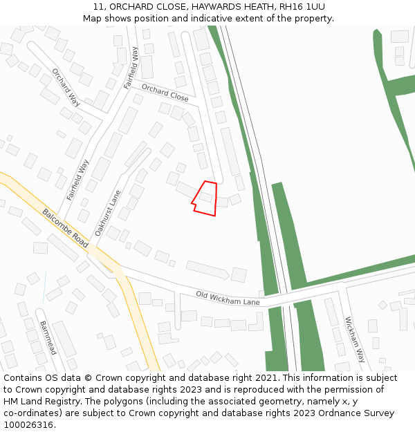 11, ORCHARD CLOSE, HAYWARDS HEATH, RH16 1UU: Location map and indicative extent of plot