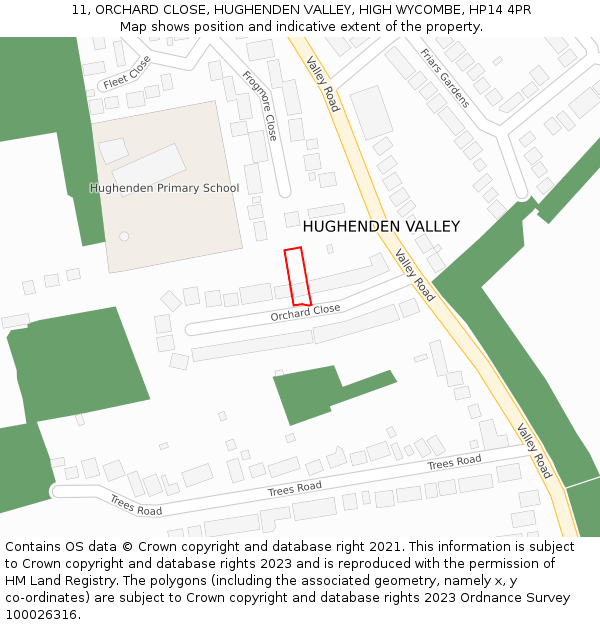 11, ORCHARD CLOSE, HUGHENDEN VALLEY, HIGH WYCOMBE, HP14 4PR: Location map and indicative extent of plot
