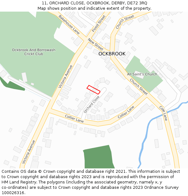 11, ORCHARD CLOSE, OCKBROOK, DERBY, DE72 3RQ: Location map and indicative extent of plot