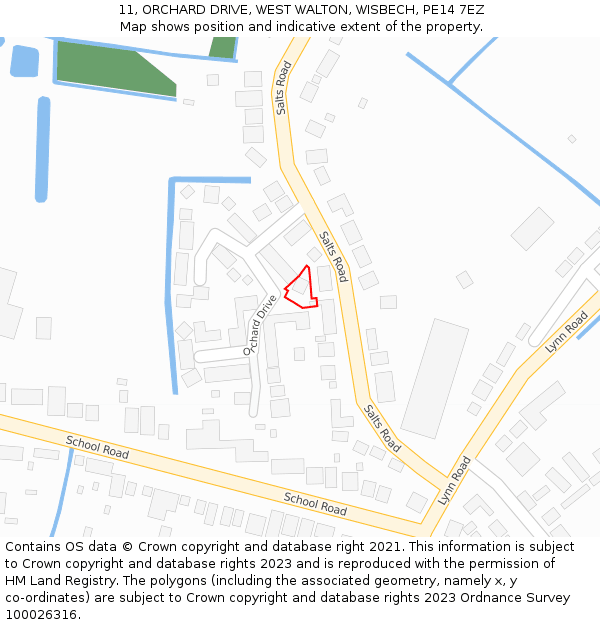 11, ORCHARD DRIVE, WEST WALTON, WISBECH, PE14 7EZ: Location map and indicative extent of plot