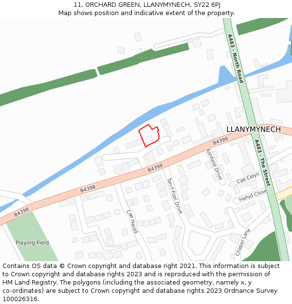 11, ORCHARD GREEN, LLANYMYNECH, SY22 6PJ: Location map and indicative extent of plot