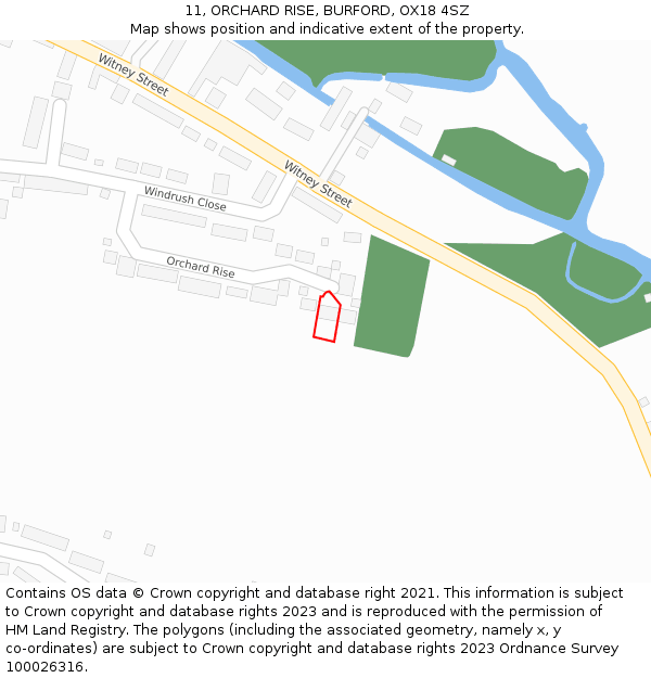 11, ORCHARD RISE, BURFORD, OX18 4SZ: Location map and indicative extent of plot