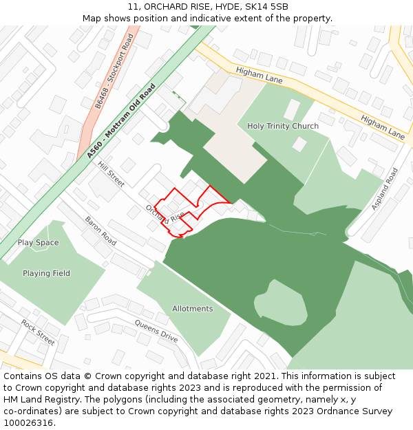 11, ORCHARD RISE, HYDE, SK14 5SB: Location map and indicative extent of plot