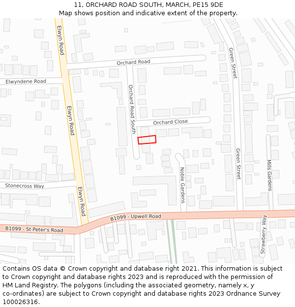 11, ORCHARD ROAD SOUTH, MARCH, PE15 9DE: Location map and indicative extent of plot