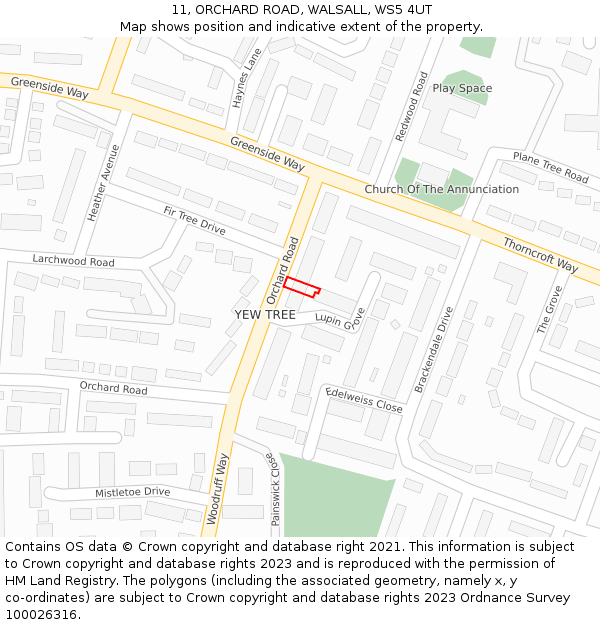 11, ORCHARD ROAD, WALSALL, WS5 4UT: Location map and indicative extent of plot