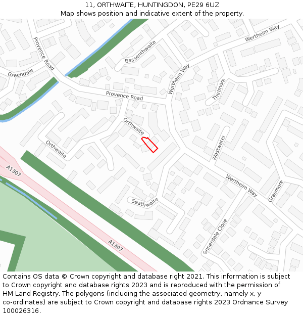 11, ORTHWAITE, HUNTINGDON, PE29 6UZ: Location map and indicative extent of plot