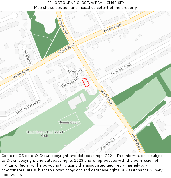 11, OSBOURNE CLOSE, WIRRAL, CH62 6EY: Location map and indicative extent of plot