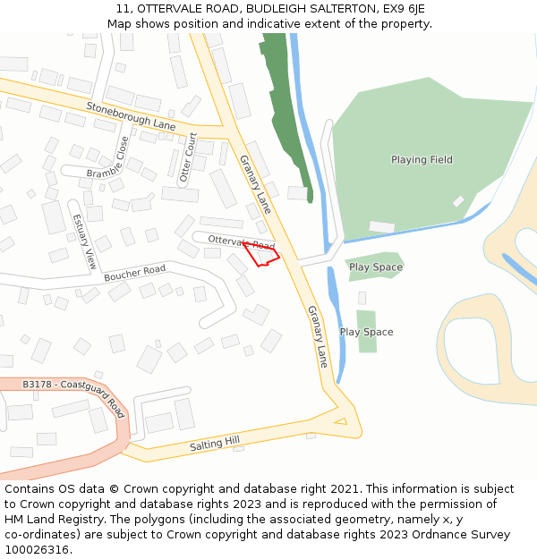 11, OTTERVALE ROAD, BUDLEIGH SALTERTON, EX9 6JE: Location map and indicative extent of plot