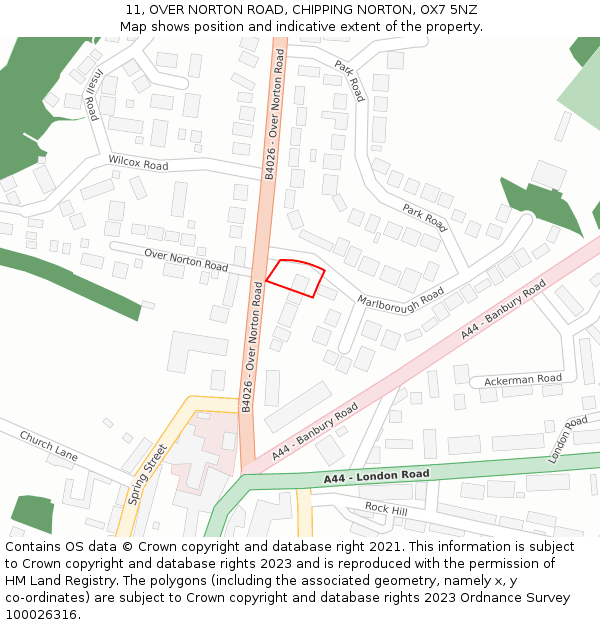 11, OVER NORTON ROAD, CHIPPING NORTON, OX7 5NZ: Location map and indicative extent of plot