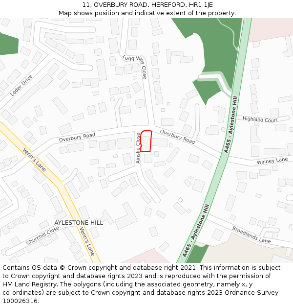 11, OVERBURY ROAD, HEREFORD, HR1 1JE: Location map and indicative extent of plot