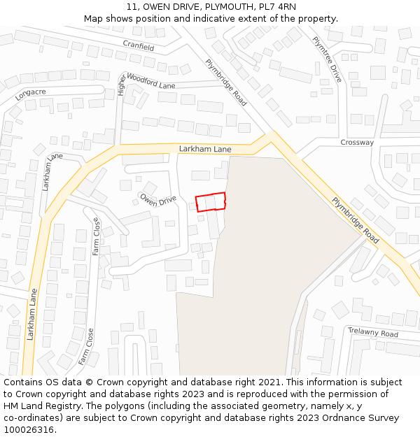 11, OWEN DRIVE, PLYMOUTH, PL7 4RN: Location map and indicative extent of plot