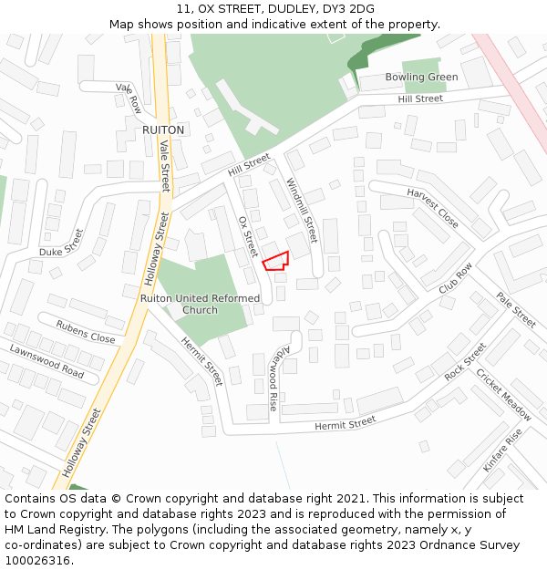 11, OX STREET, DUDLEY, DY3 2DG: Location map and indicative extent of plot