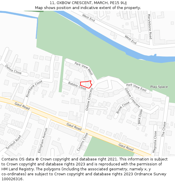 11, OXBOW CRESCENT, MARCH, PE15 9UJ: Location map and indicative extent of plot