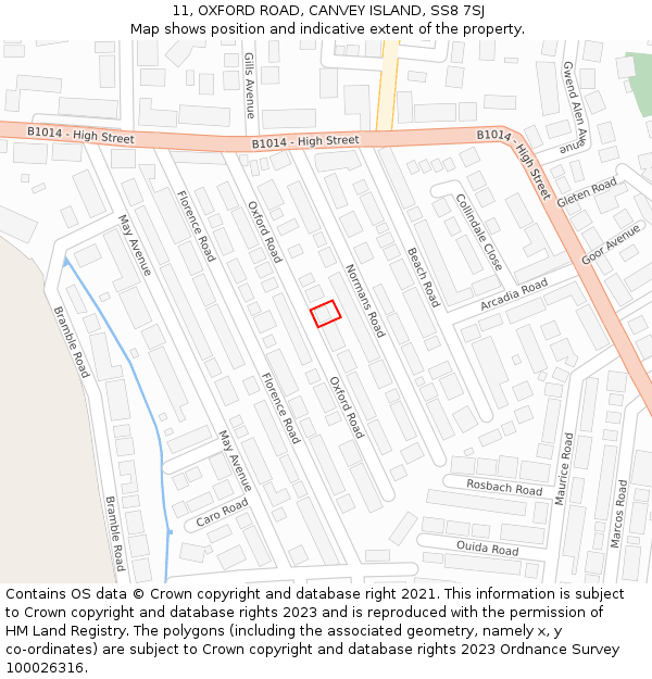 11, OXFORD ROAD, CANVEY ISLAND, SS8 7SJ: Location map and indicative extent of plot
