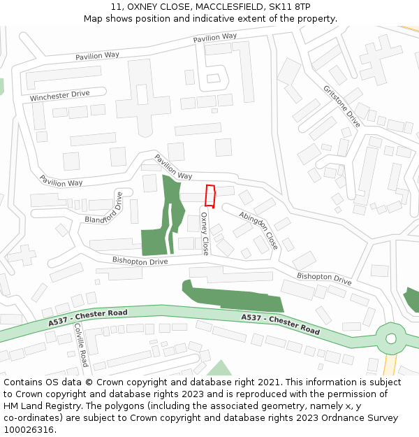 11, OXNEY CLOSE, MACCLESFIELD, SK11 8TP: Location map and indicative extent of plot