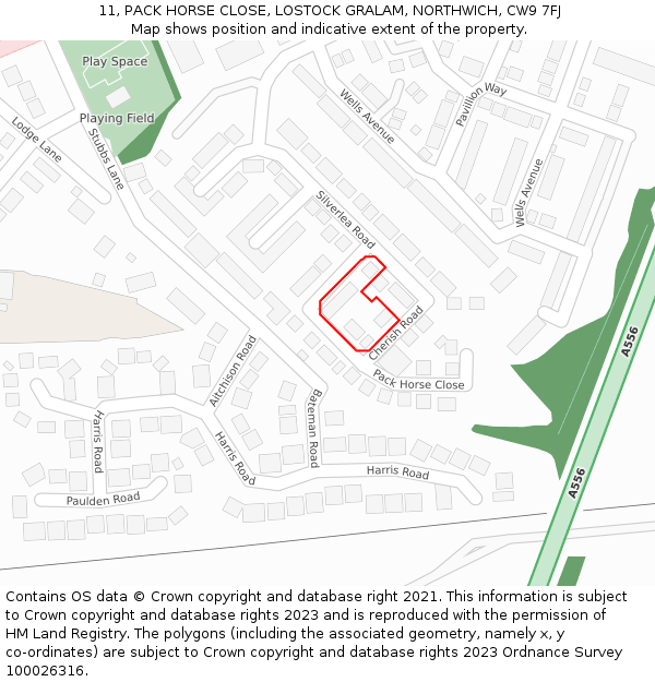 11, PACK HORSE CLOSE, LOSTOCK GRALAM, NORTHWICH, CW9 7FJ: Location map and indicative extent of plot