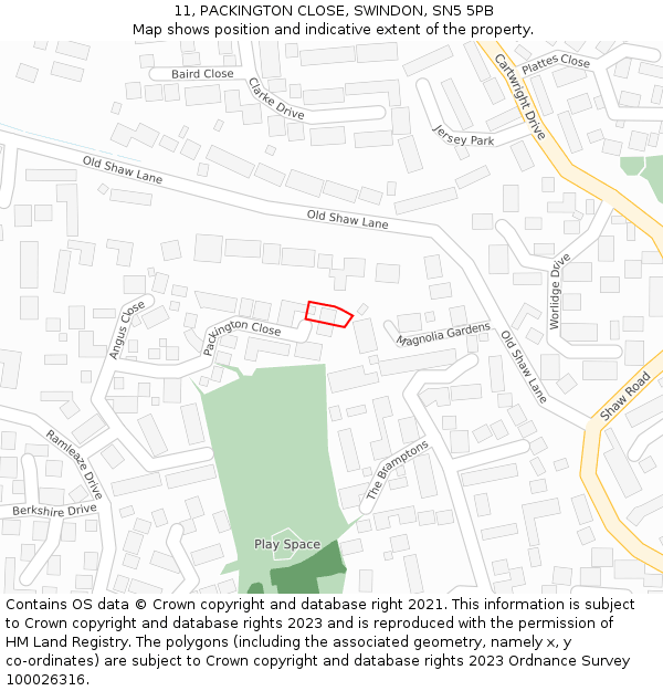 11, PACKINGTON CLOSE, SWINDON, SN5 5PB: Location map and indicative extent of plot