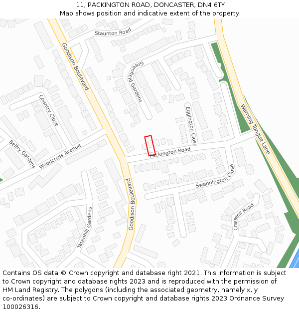 11, PACKINGTON ROAD, DONCASTER, DN4 6TY: Location map and indicative extent of plot