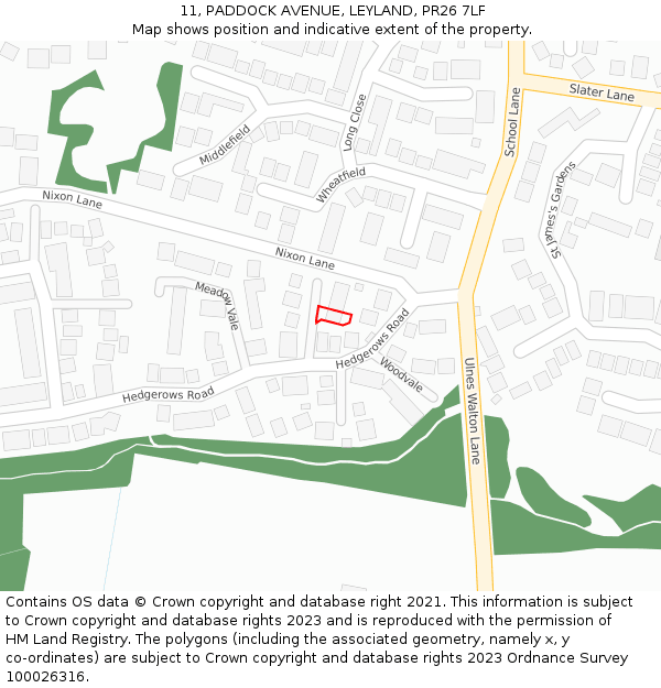 11, PADDOCK AVENUE, LEYLAND, PR26 7LF: Location map and indicative extent of plot
