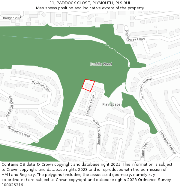 11, PADDOCK CLOSE, PLYMOUTH, PL9 9UL: Location map and indicative extent of plot